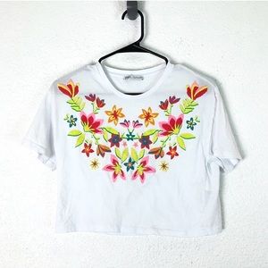Zara White Floral Crop Top